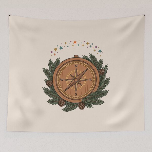 Item preview, Vintage Wooden Compass Pine Branches Adventure designed and sold by Fine-Arts-Lab.
