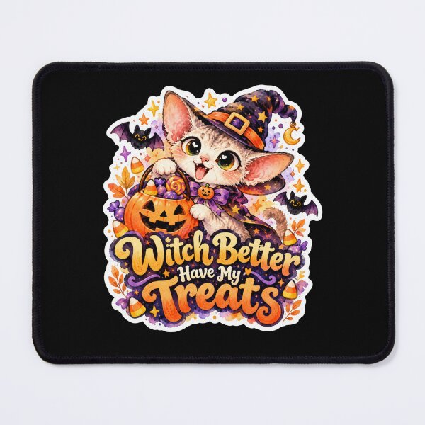 Item preview, Devon Rex Witch Better Have My Treats Cute Halloween Cat designed and sold by GusiaTreasures.