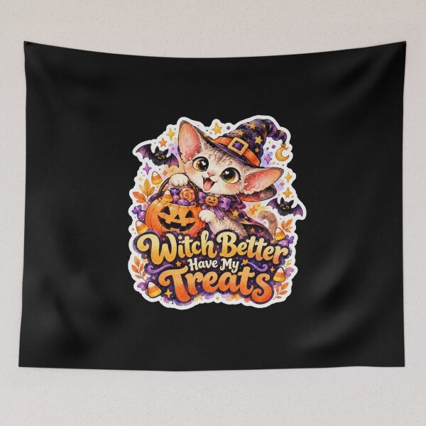Item preview, Devon Rex Witch Better Have My Treats Cute Halloween Cat designed and sold by GusiaTreasures.