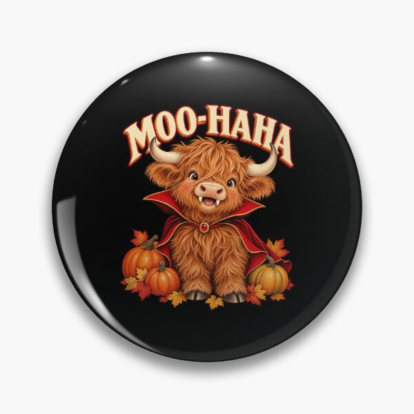 Item preview, Moo Haha Fluffy Vampire Highland Cow Pumpkins Farm Artwork designed and sold by Felinefinesse.