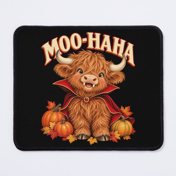 Item preview, Moo Haha Fluffy Vampire Highland Cow Pumpkins Farm Artwork designed and sold by Felinefinesse.