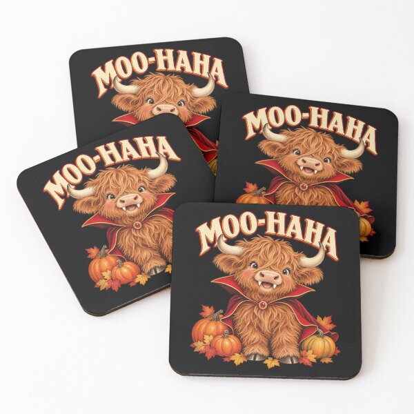 Item preview, Moo Haha Fluffy Vampire Highland Cow Pumpkins Farm Artwork designed and sold by Felinefinesse.