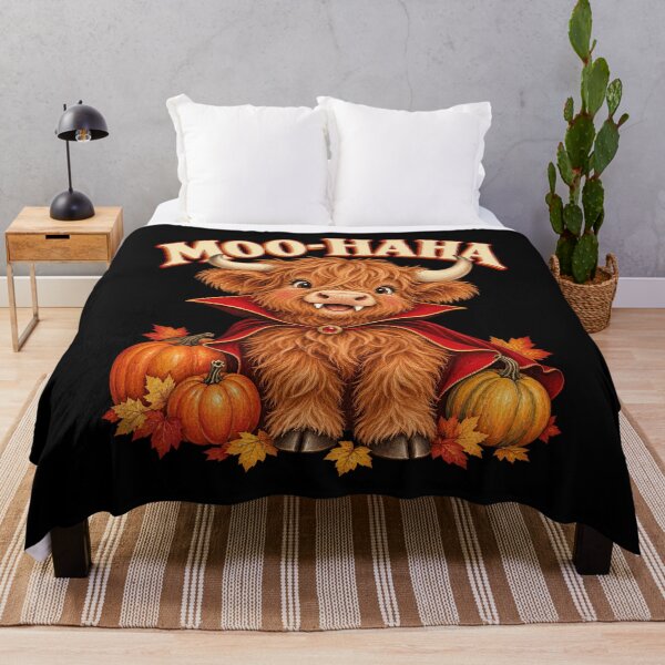 Item preview, Moo Haha Fluffy Vampire Highland Cow Pumpkins Farm Artwork designed and sold by Felinefinesse.