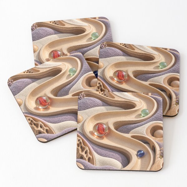Item preview, Wooden Marble Run with Glass Marbles – Pastel Abstract Kinetic Art Print designed and sold by Kaleidoscope Print.
