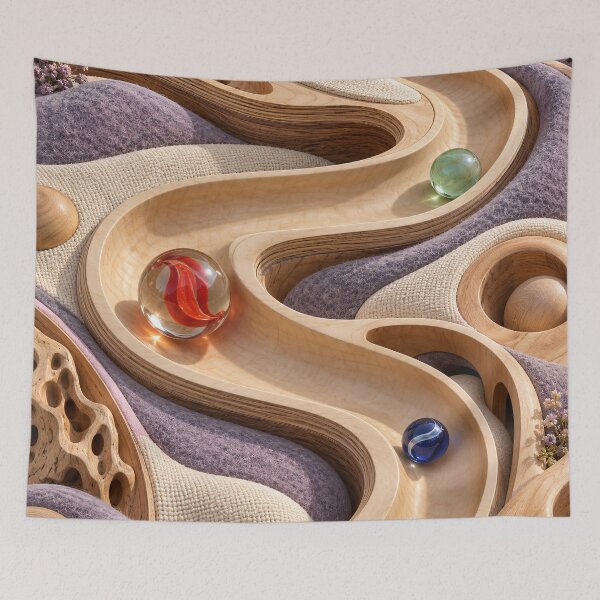 Item preview, Wooden Marble Run with Glass Marbles – Pastel Abstract Kinetic Art Print designed and sold by Kaleidoscope Print.