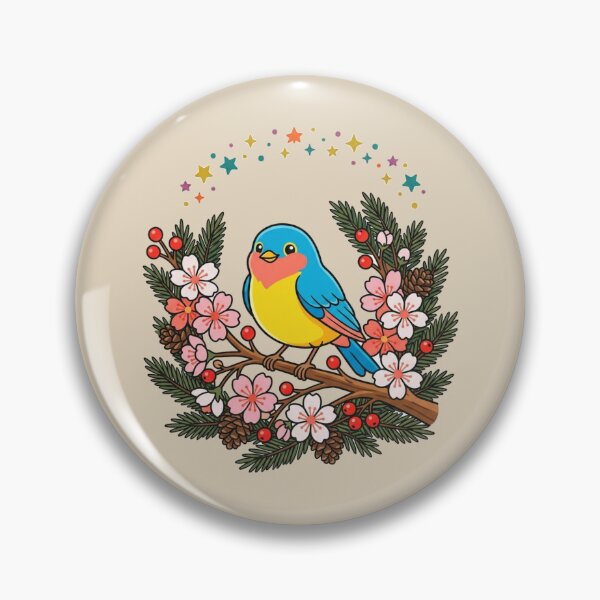 Item preview, Vibrant Blue Songbird Flowering Pine Branch Nature designed and sold by Fine-Arts-Lab.