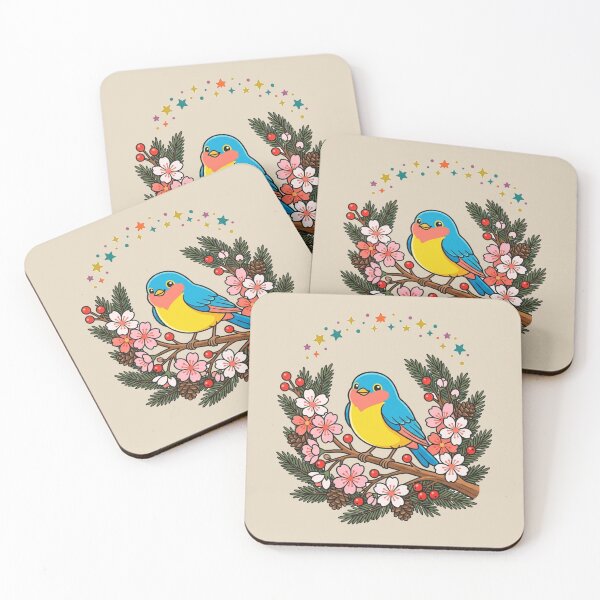 Item preview, Vibrant Blue Songbird Flowering Pine Branch Nature designed and sold by Fine-Arts-Lab.
