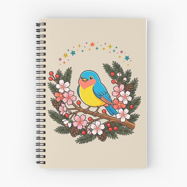 Item preview, Vibrant Blue Songbird Flowering Pine Branch Nature designed and sold by Fine-Arts-Lab.