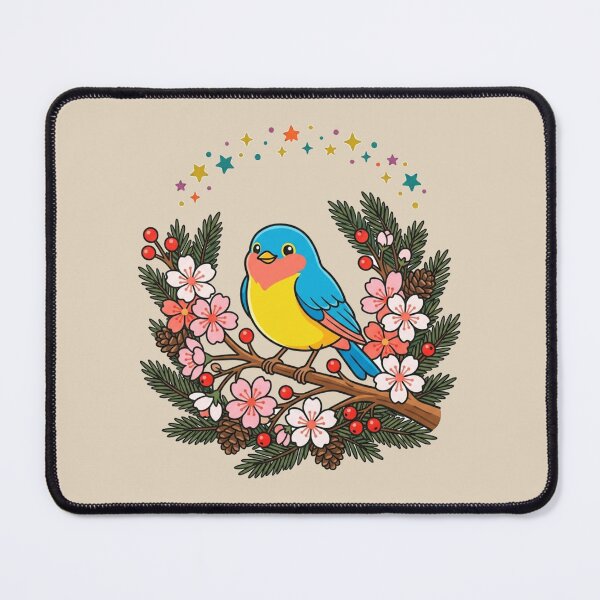 Item preview, Vibrant Blue Songbird Flowering Pine Branch Nature designed and sold by Fine-Arts-Lab.