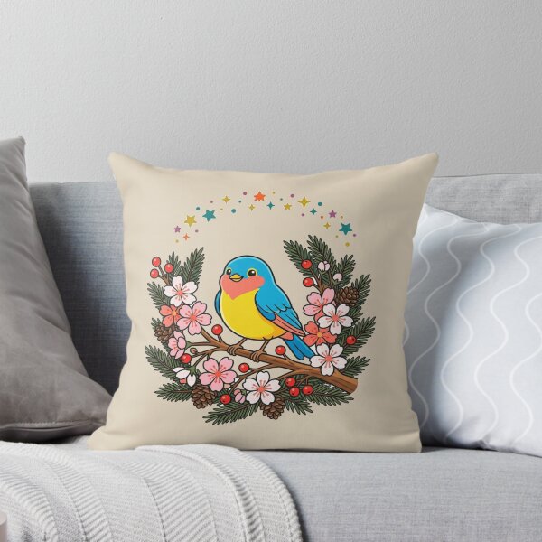 Item preview, Vibrant Blue Songbird Flowering Pine Branch Nature designed and sold by Fine-Arts-Lab.