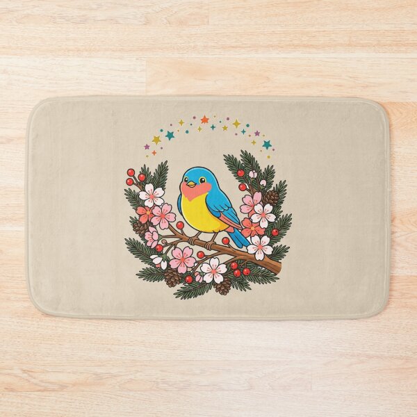 Item preview, Vibrant Blue Songbird Flowering Pine Branch Nature designed and sold by Fine-Arts-Lab.
