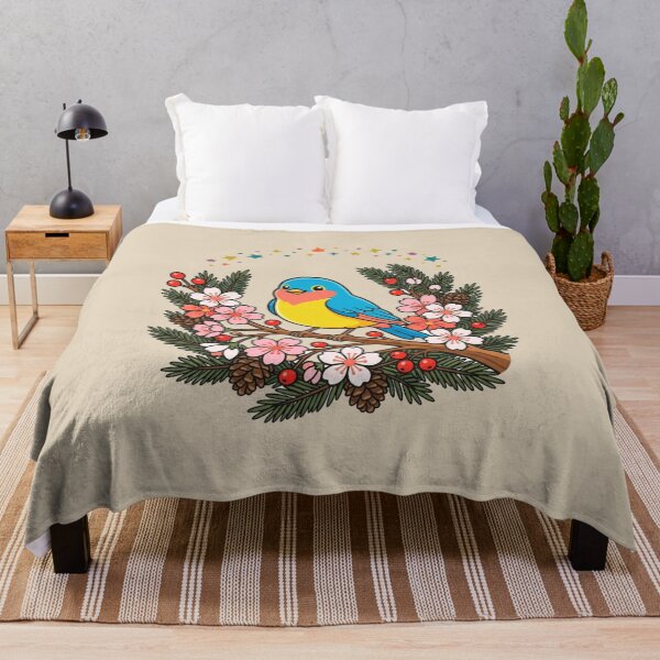 Item preview, Vibrant Blue Songbird Flowering Pine Branch Nature designed and sold by Fine-Arts-Lab.