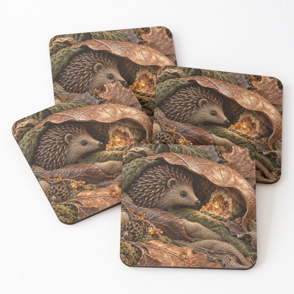 Item preview, Cute Hedgehog in Copper Autumn Leaves – Enchanted Woodland Wildlife Art Print designed and sold by Kaleidoscope Print.