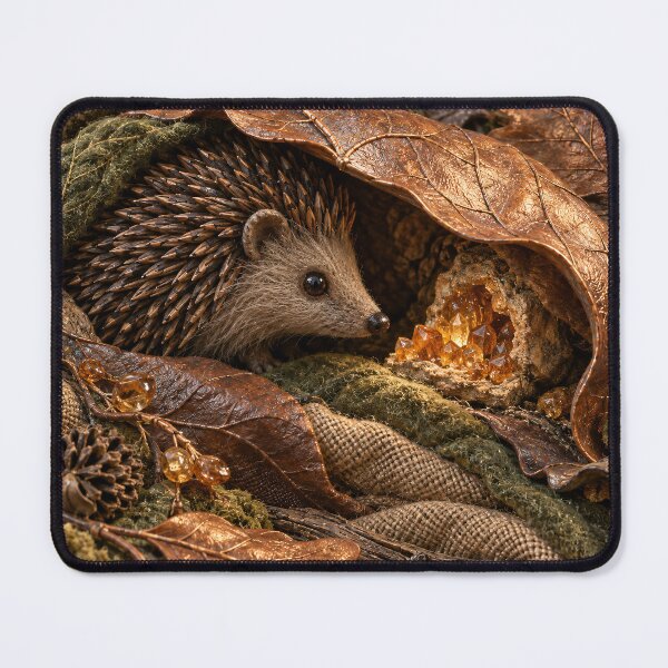 Item preview, Cute Hedgehog in Copper Autumn Leaves – Enchanted Woodland Wildlife Art Print designed and sold by Kaleidoscope Print.