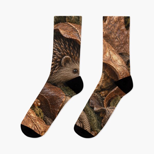 Item preview, Cute Hedgehog in Copper Autumn Leaves – Enchanted Woodland Wildlife Art Print designed and sold by Kaleidoscope Print.
