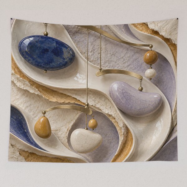 Item preview, Celestial Stone Mobile – Luxury Abstract Ceramic and Gold Art Print designed and sold by Kaleidoscope Print.