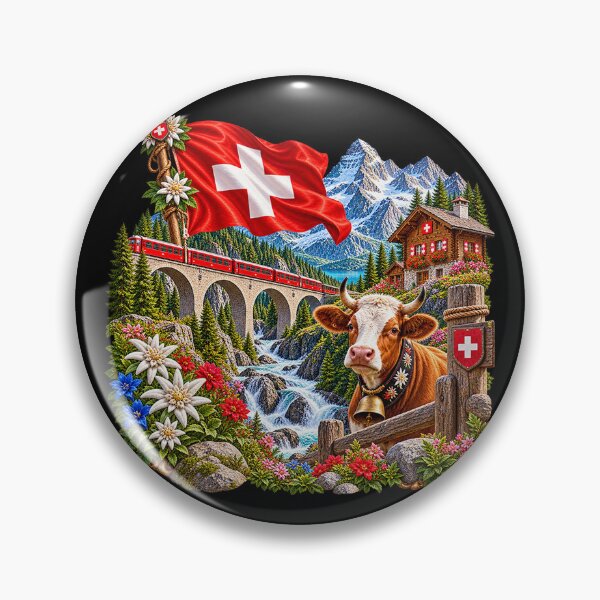 Item preview, Swiss Alpine Panorama – Cow and Mountain Train designed and sold by TroviTutto.