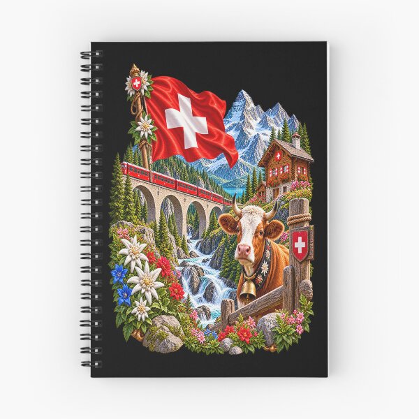 Item preview, Swiss Alpine Panorama – Cow and Mountain Train designed and sold by TroviTutto.