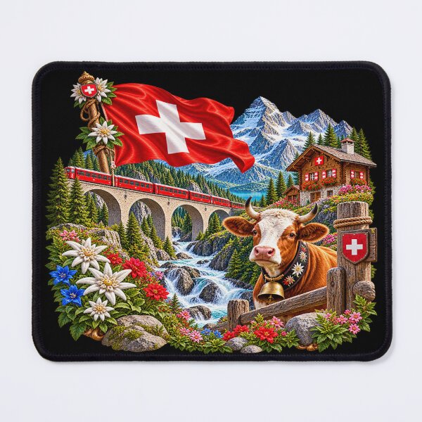 Item preview, Swiss Alpine Panorama – Cow and Mountain Train designed and sold by TroviTutto.