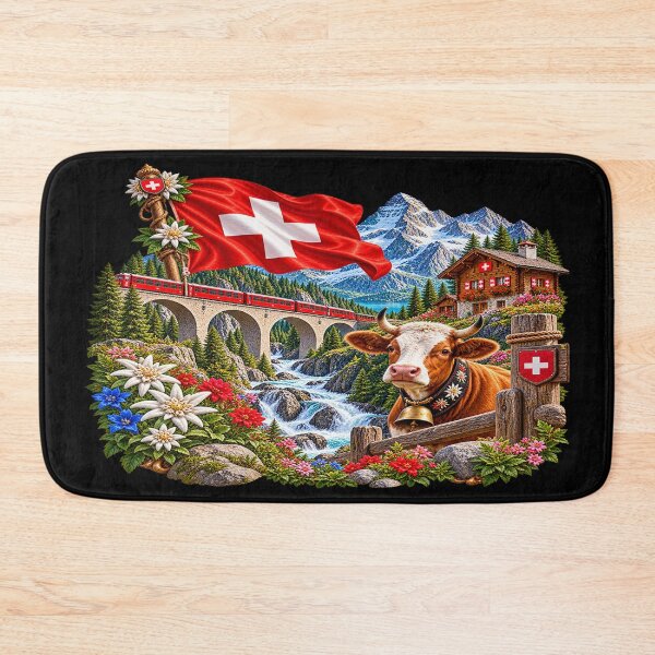 Artikelvorschau, Schweizer Alpenpanorama – Kuh und Bergbahn entworfen und verkauft von TroviTutto.
