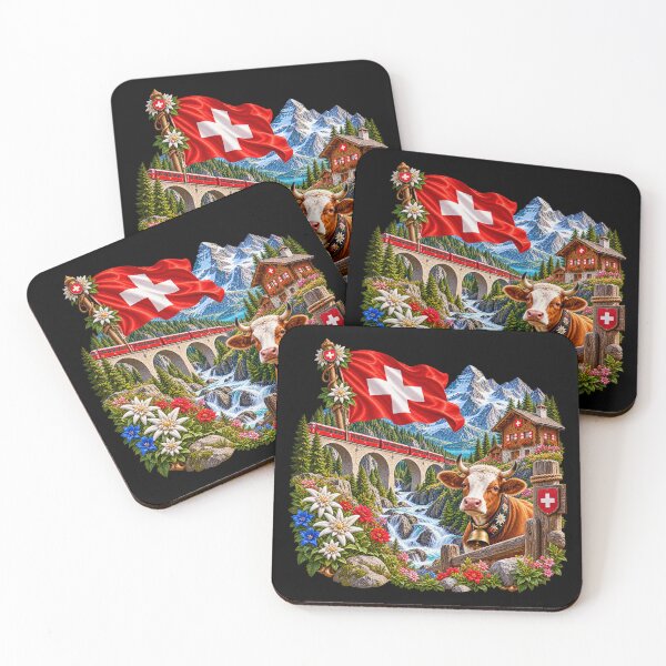 Item preview, Swiss Alpine Panorama – Cow and Mountain Train designed and sold by TroviTutto.