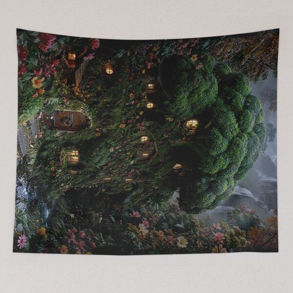 Item preview, Whimsical Broccoli Cottage - Fairytale Forest Art designed and sold by Vhelir-Art.
