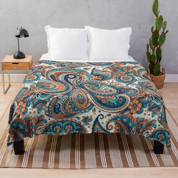 Item preview, Cream Orange Teal Paisley – Vintage Folk Boho Floral Pattern designed and sold by Apex Designs.