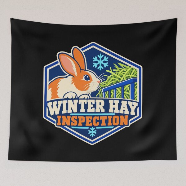Item preview, Winter Hay Inspection Rabbit Owner Badge designed and sold by DreamLayerStudio.