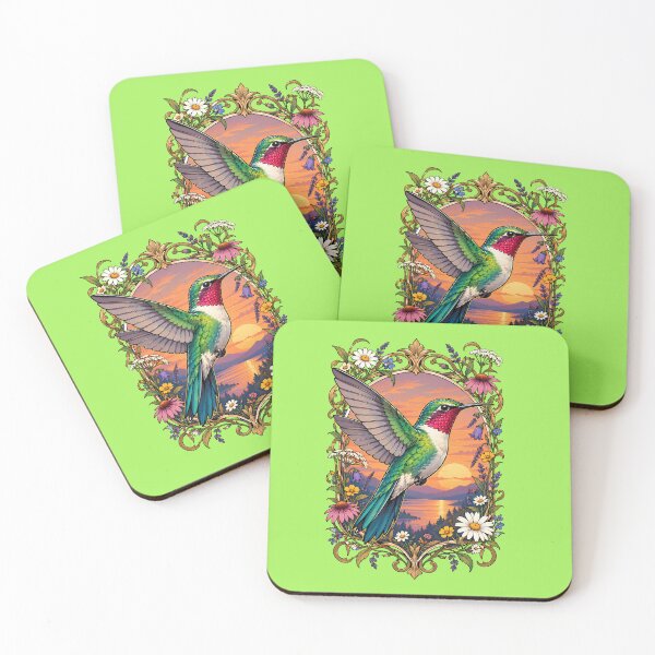 Item preview, Art Nouveau Hummingbird Wildflower Sunset Botanical Nature Art designed and sold by BorgSpareParts.