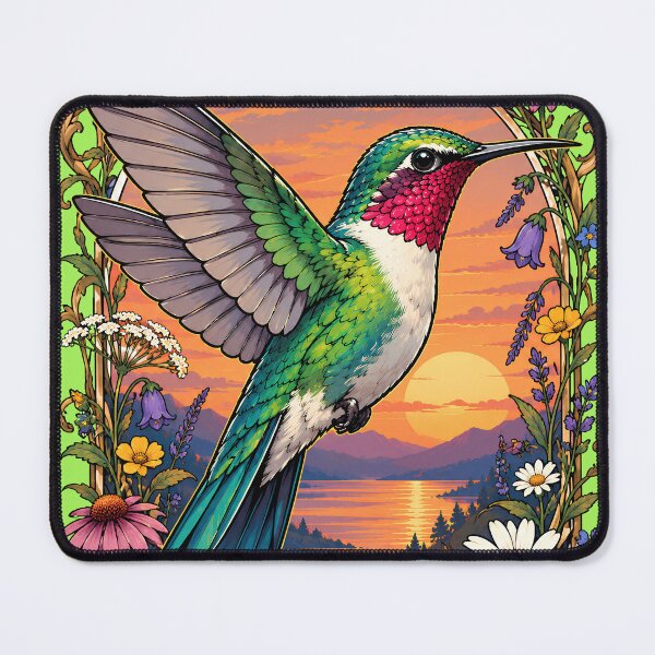 Item preview, Art Nouveau Hummingbird Wildflower Sunset Botanical Nature Art designed and sold by BorgSpareParts.