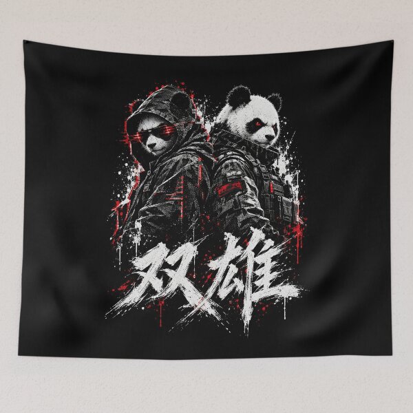 Item preview, 双雄 The Duo - Cyberpunk Panda Agents Chinese Calligraphy Streetwear designed and sold by Eagle Vision Designs.