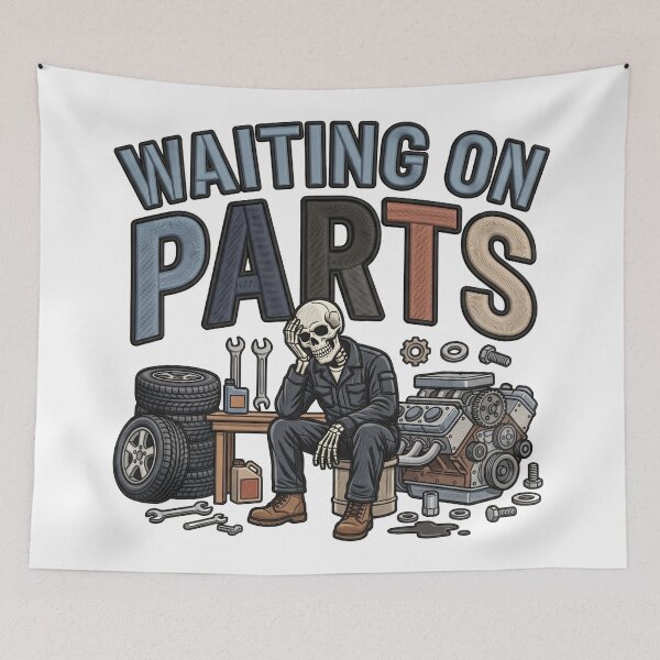 Item preview, Waiting On Parts Funny Car Repair Skeleton Mechanic designed and sold by ArtDesignTp.