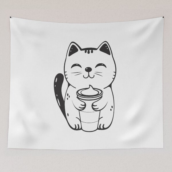 Item preview, Black Cat with Coffee Funny Gift 2 designed and sold by OneLine Studio.
