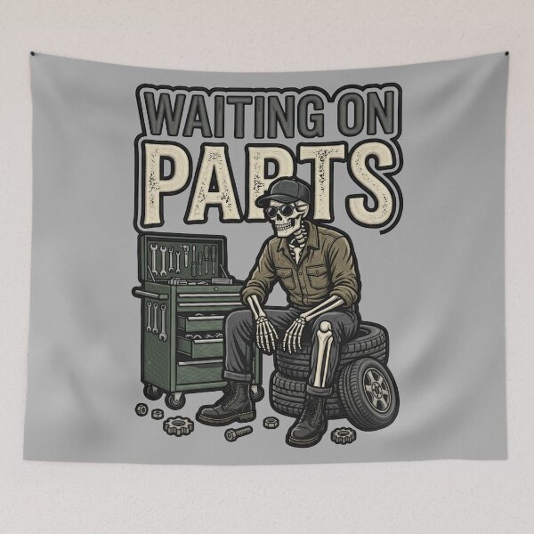 Item preview, Waiting On Parts Funny Garage Mechanic Skeleton designed and sold by ArtDesignTp.