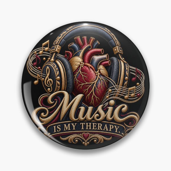 Item preview, Music Is My Therapy Quote – Embroidered Headphones and Vinyl Record Design designed and sold by Emoji Emblems.