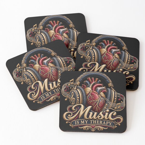 Item preview, Music Is My Therapy Quote – Embroidered Headphones and Vinyl Record Design designed and sold by Emoji Emblems.