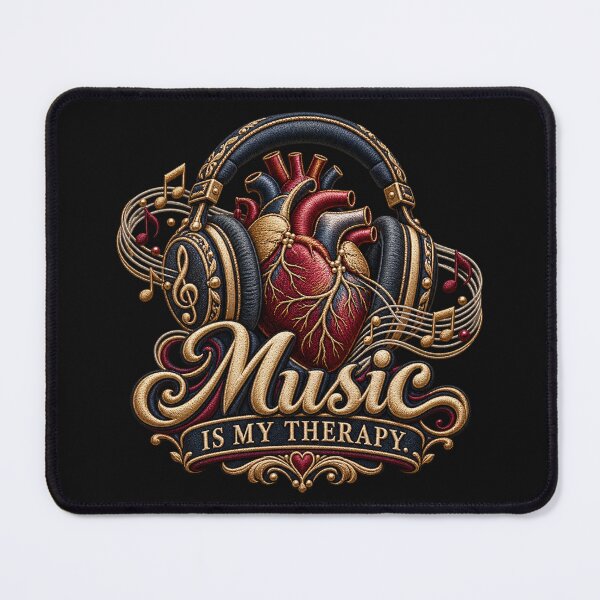 Item preview, Music Is My Therapy Quote – Embroidered Headphones and Vinyl Record Design designed and sold by Emoji Emblems.