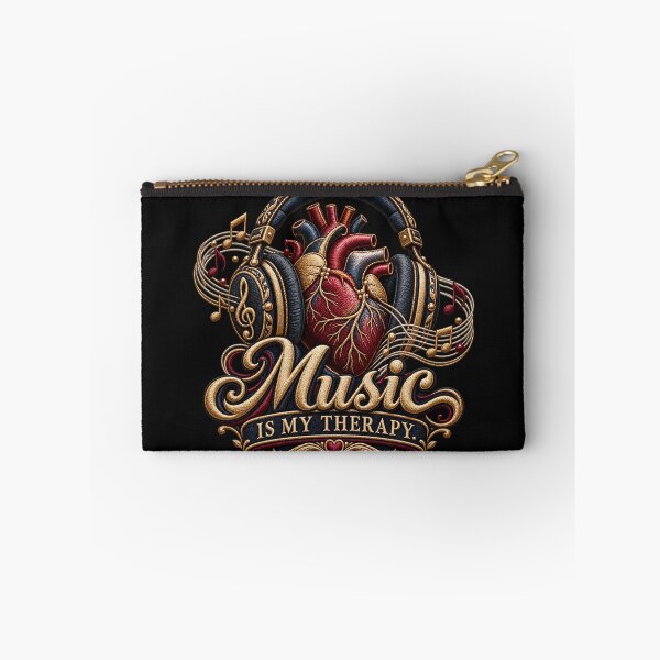 Item preview, Music Is My Therapy Quote – Embroidered Headphones and Vinyl Record Design designed and sold by Emoji Emblems.