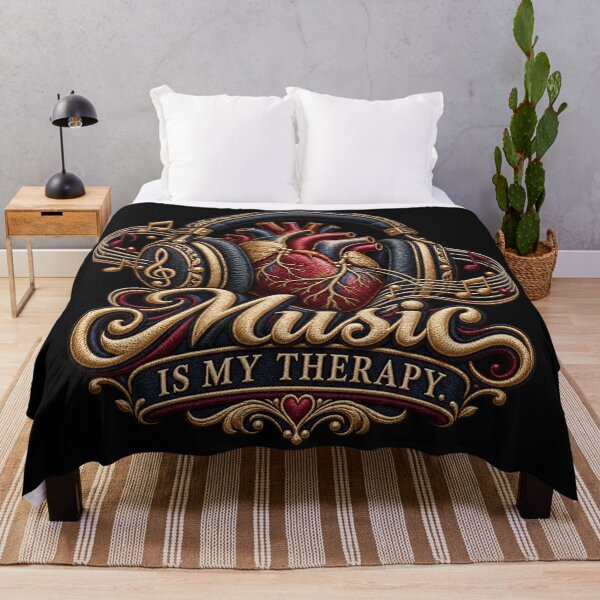 Item preview, Music Is My Therapy Quote – Embroidered Headphones and Vinyl Record Design designed and sold by Emoji Emblems.