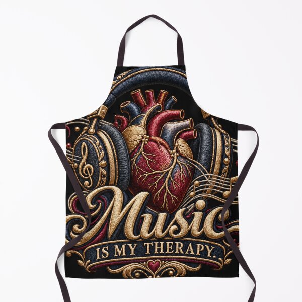 Item preview, Music Is My Therapy Quote – Embroidered Headphones and Vinyl Record Design designed and sold by Emoji Emblems.