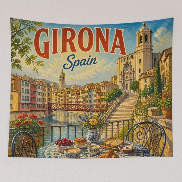 Item preview, Girona, Spain: Vintage-Style Painterly Travel Poster designed and sold by LSVart.
