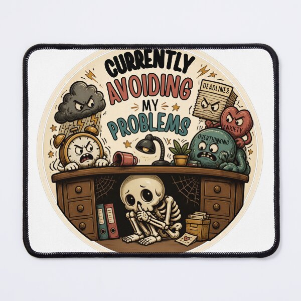 Item preview, Currently Avoiding My Problems Skeleton – Funny Dark Humor Quote designed and sold by Rood Art Studio.