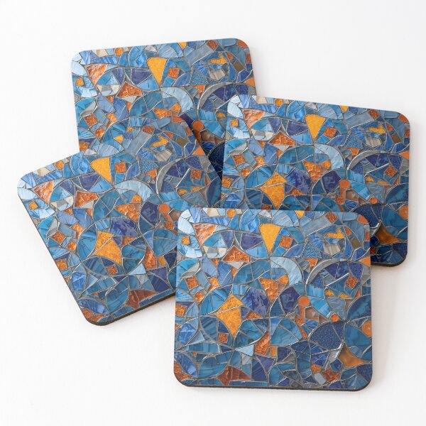 Item preview, Gaudi Inspired Blue and Orange Shining Tile Mosaic Pattern designed and sold by GrinGalore.