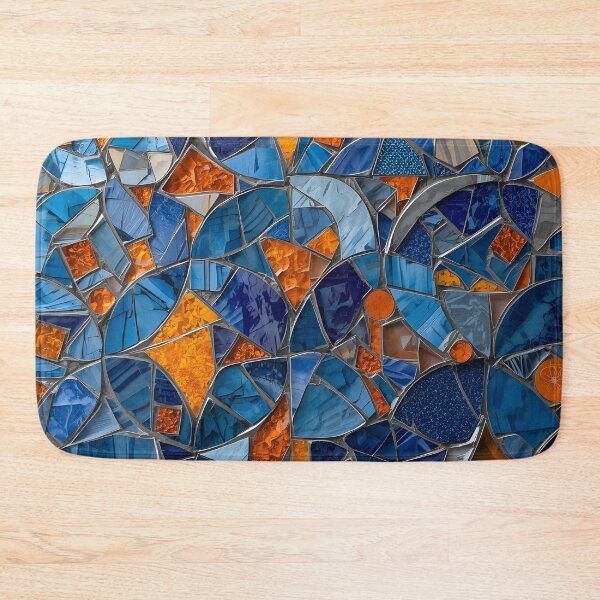 Item preview, Gaudi Inspired Blue and Orange Shining Tile Mosaic Pattern designed and sold by GrinGalore.