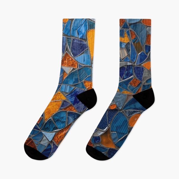 Item preview, Gaudi Inspired Blue and Orange Shining Tile Mosaic Pattern designed and sold by GrinGalore.