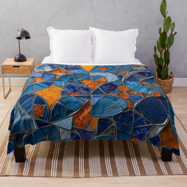 Item preview, Gaudi Inspired Blue and Orange Shining Tile Mosaic Pattern designed and sold by GrinGalore.