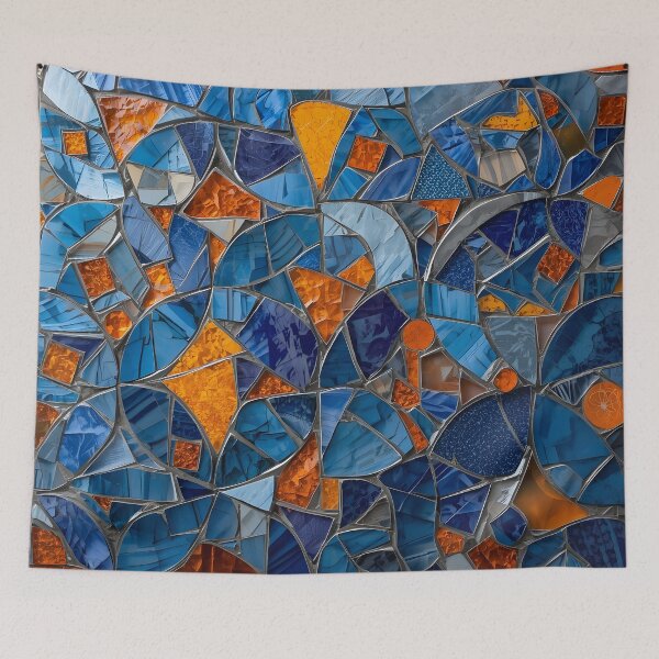 Item preview, Gaudi Inspired Blue and Orange Shining Tile Mosaic Pattern designed and sold by GrinGalore.