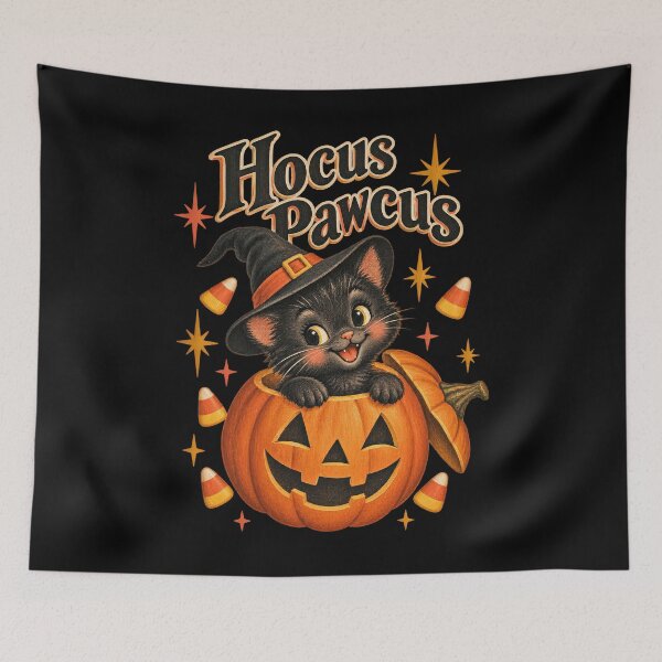 Item preview, Hocus Pawcus Black Cat Pumpkin Cute Halloween Art Artwork designed and sold by Aqouiatiqe.