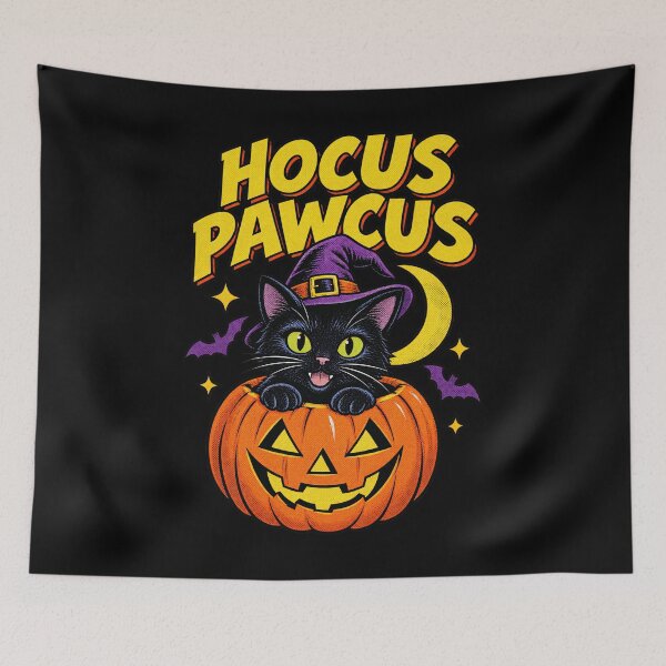 Item preview, Hocus Pawcus Retro Cartoon Black Cat Witch Pumpkin Artwork designed and sold by Aqouiatiqe.