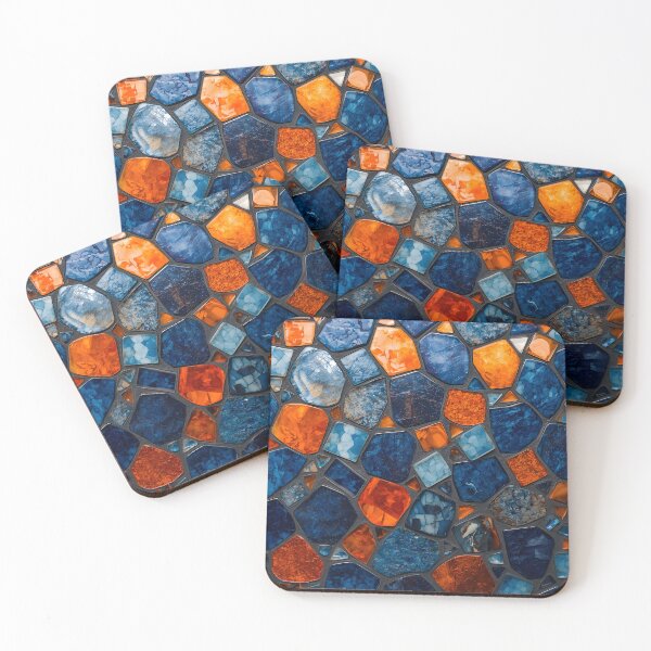 Item preview, Gaudi Inspired Azure Blue Orange Pebble Mosaic Pattern designed and sold by GrinGalore.